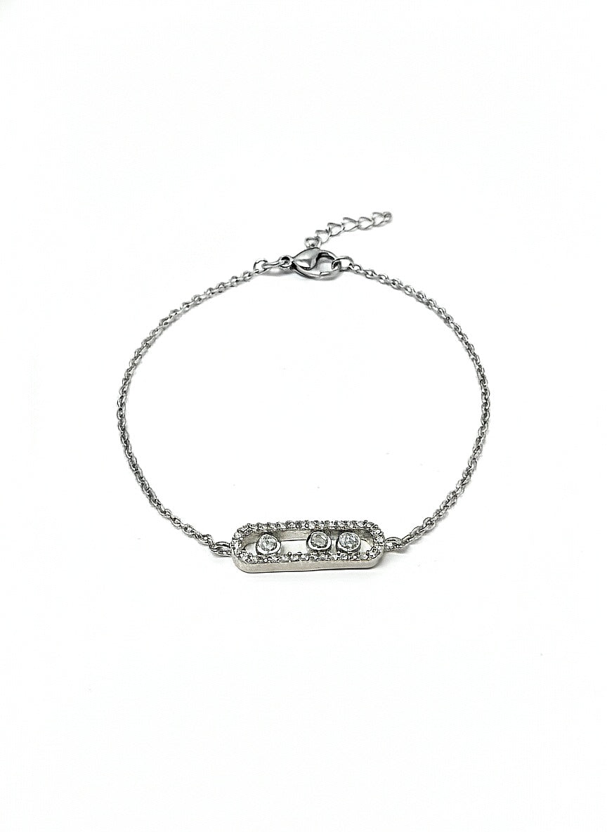 minimalist american diamond bar chain silver bracelet