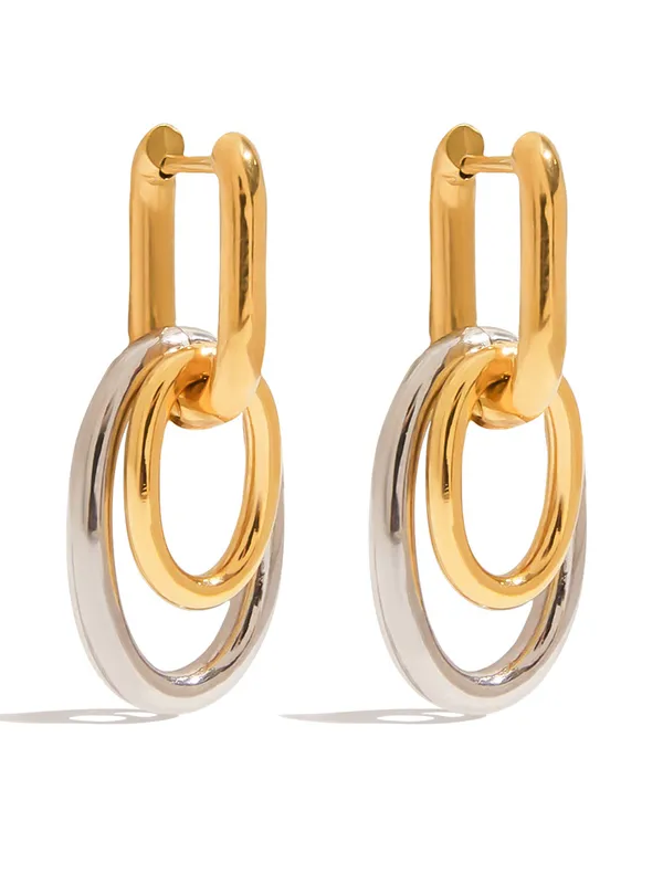 Manya drop earrings displayed �? 18k gold-plated oval dangle drops for everyday wear.