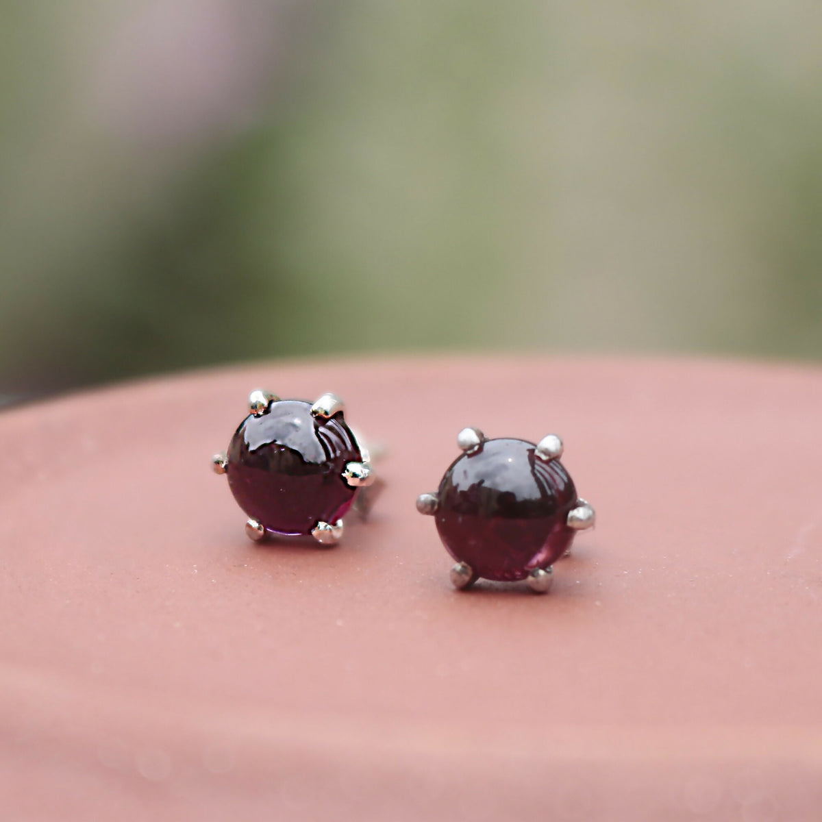 925 Sterling Silver Garnet Eartops for Women | Natural Red Gemstone Stud Earrings | Elegant Daily Wear Jewelry