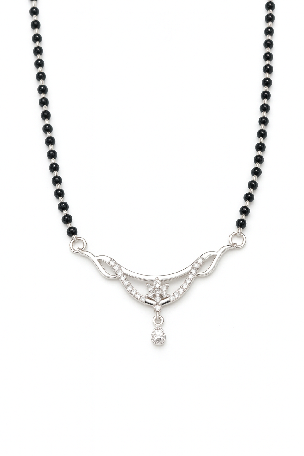 modern cz diamond dangler short silver mangalsutra