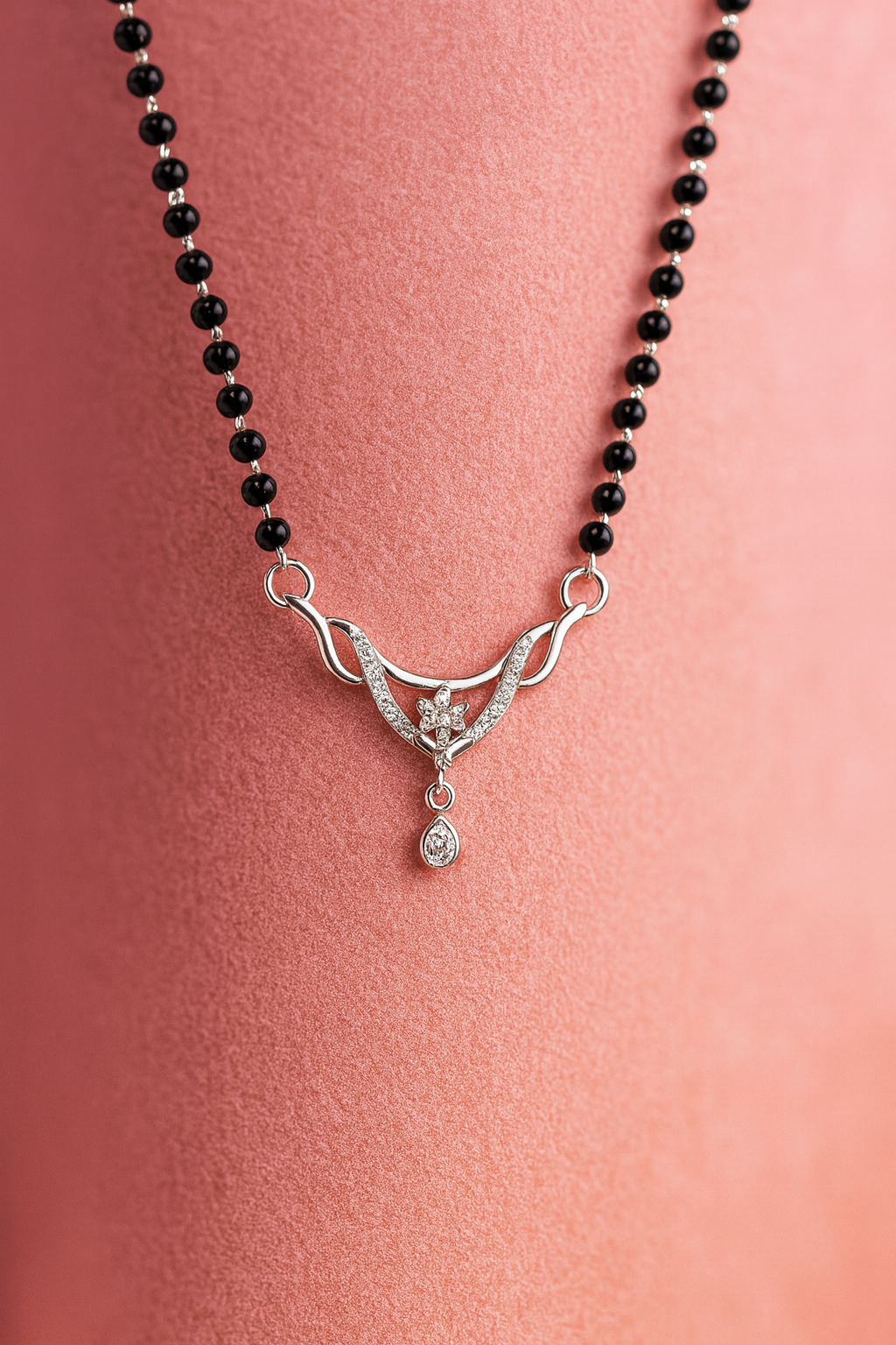 modern cz diamond dangler short silver mangalsutra