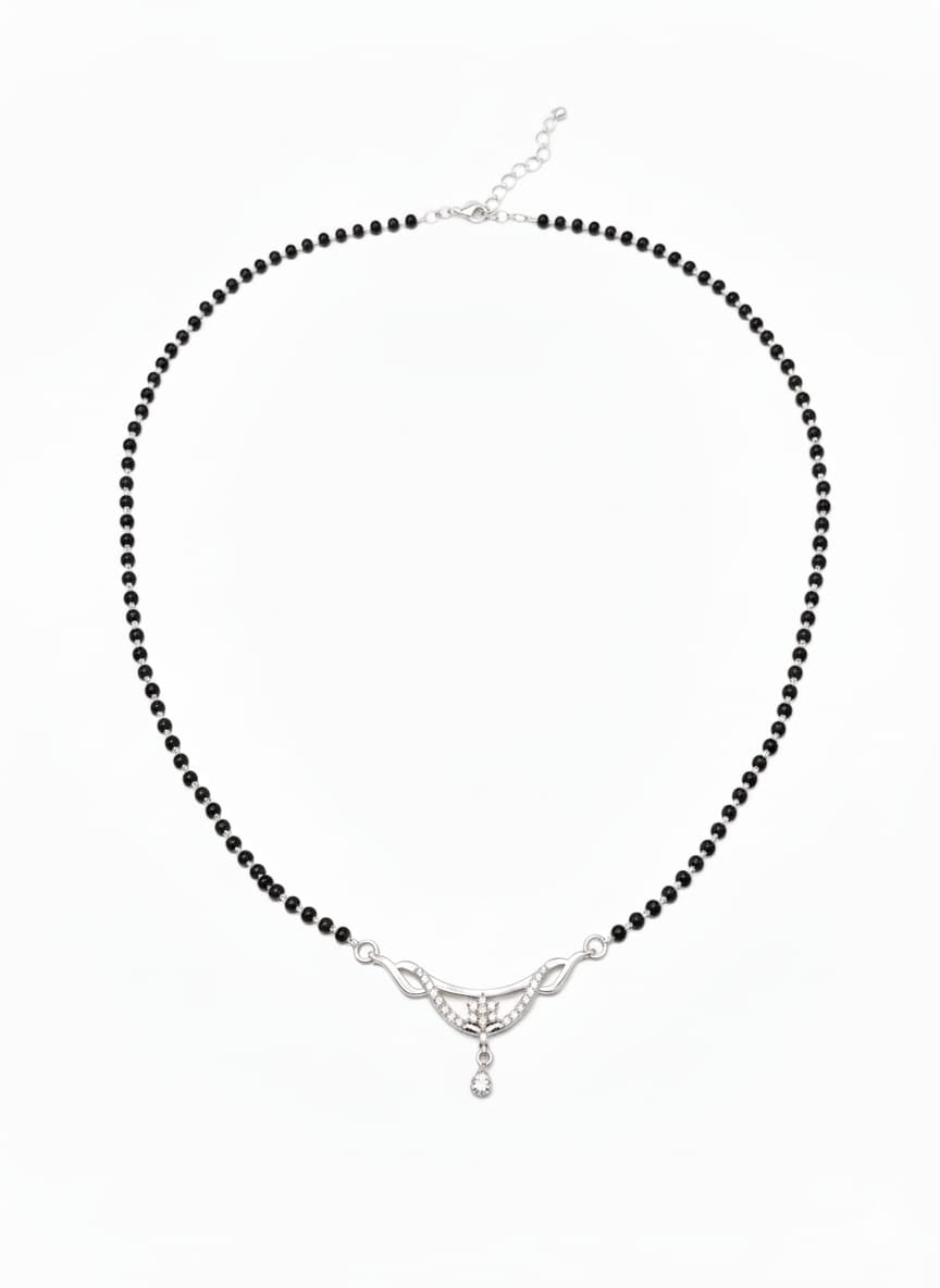 modern cz diamond dangler short silver mangalsutra
