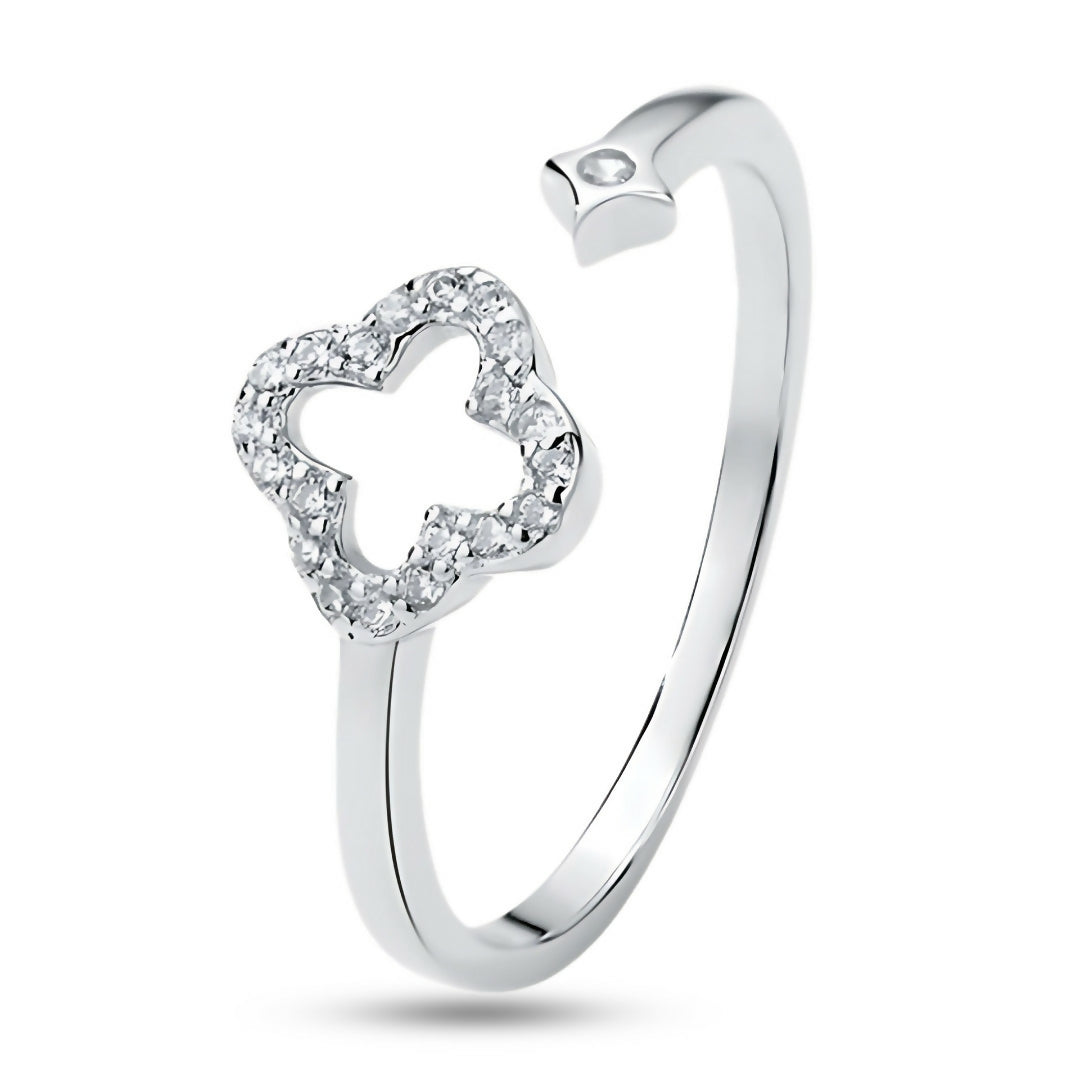 Brd Jewelry 925 Sterling Silver Clover Ring, Flower Adjustable Ring For Women & Girls
