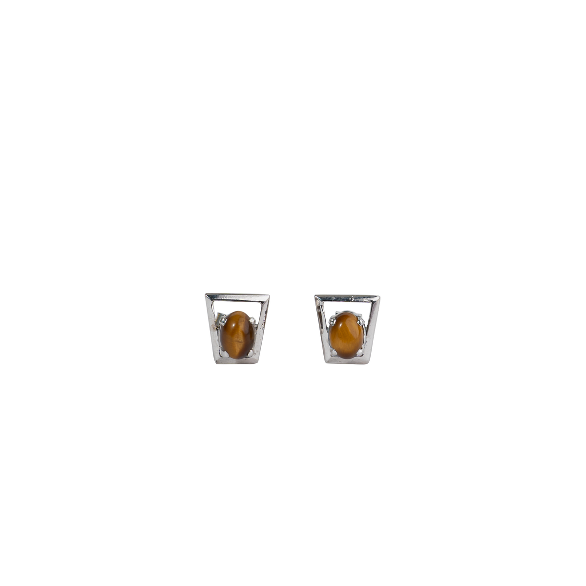 925 Sterling Silver Tiger Eye Eartops for Women | Natural Brown Gemstone Stud Earrings | Rhodium Finish Silver Jewelry