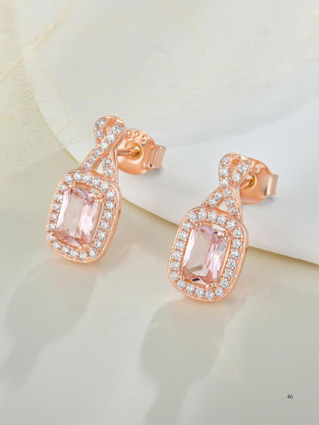 925 Sterling Silver Rosegold Plated Morganite Cz Drop Earrings I Pink Stone Earrings For Women & Girls