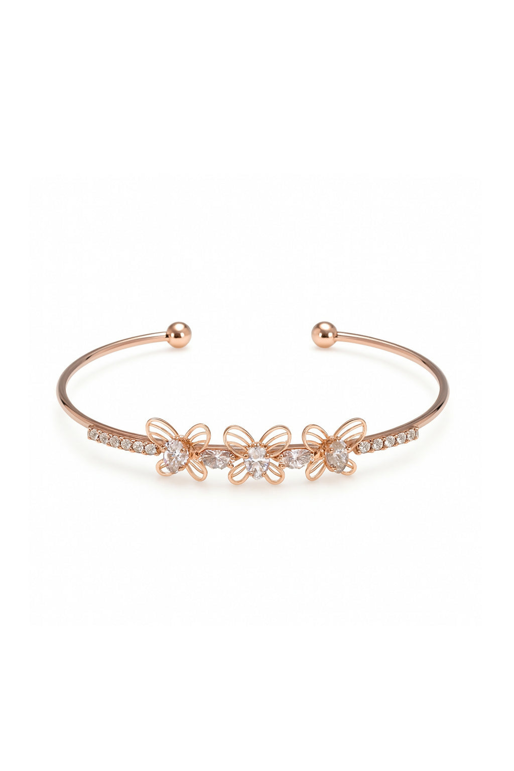 Anuradha Art Jewellery rose gold finish butterfly design with shimmering white stone stud Adjustable cuff bracelet, Kada bracelet for women and girls.