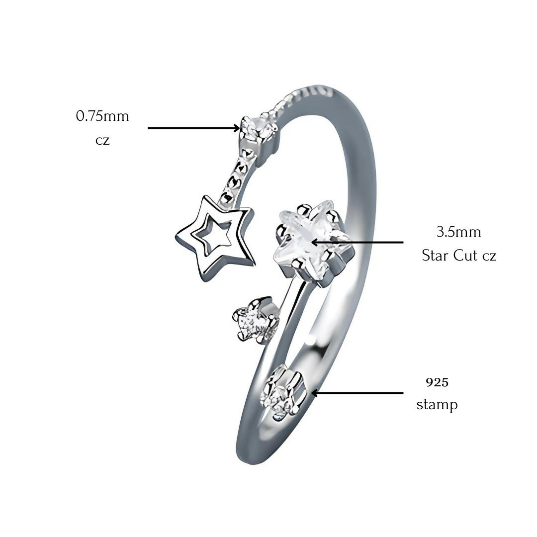 Brd Jewelry 925 Sterling Silver Star Cz Open Ring I Adjustable Silver Ring For Women & Girls