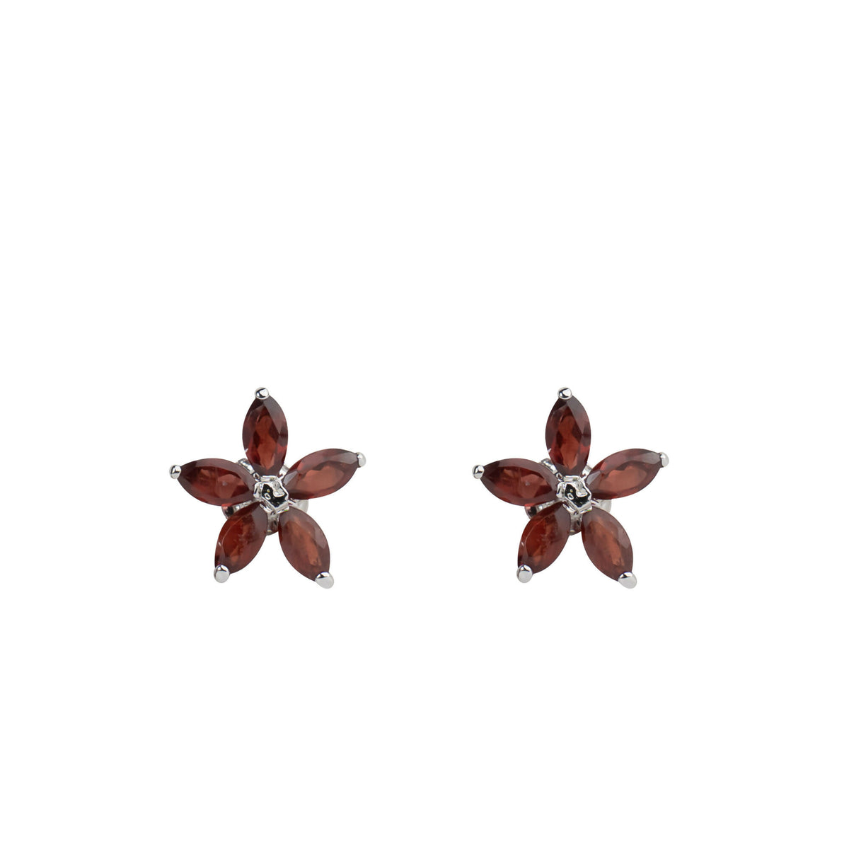 925 Sterling Silver Garnet Eartops for Women | Natural Red Gemstone Stud Earrings | Rhodium Finish Silver Jewelry
