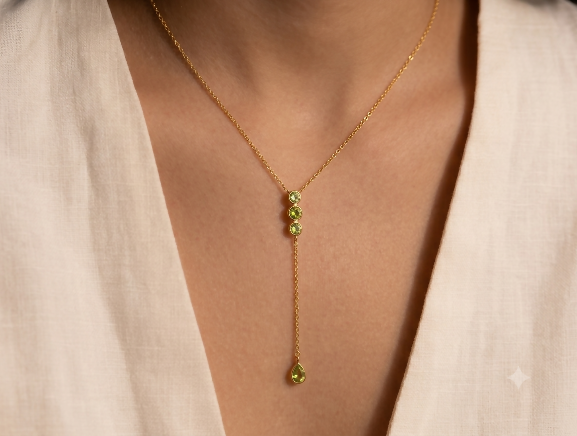 Natural Peridot Gold Plated 925 Sterling Silver Lariat Necklace | Verde Collection
