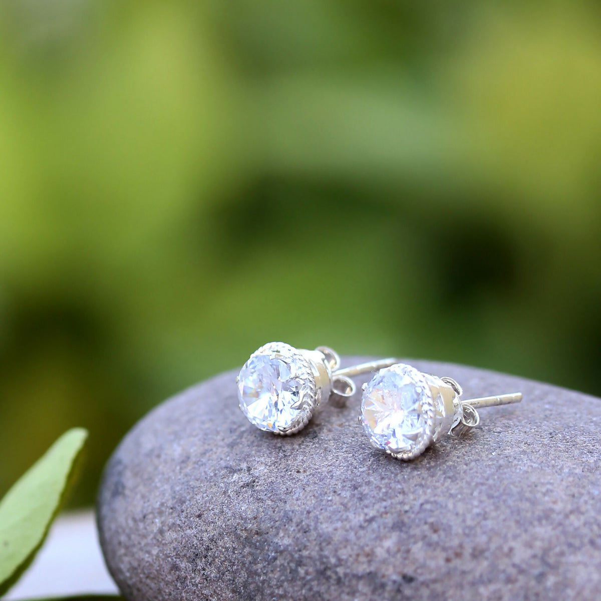 925 Sterling Silver AD Zircon Eartops for Women | White Cubic Zirconia Stud Earrings | Sparkling Party Wear Jewelry