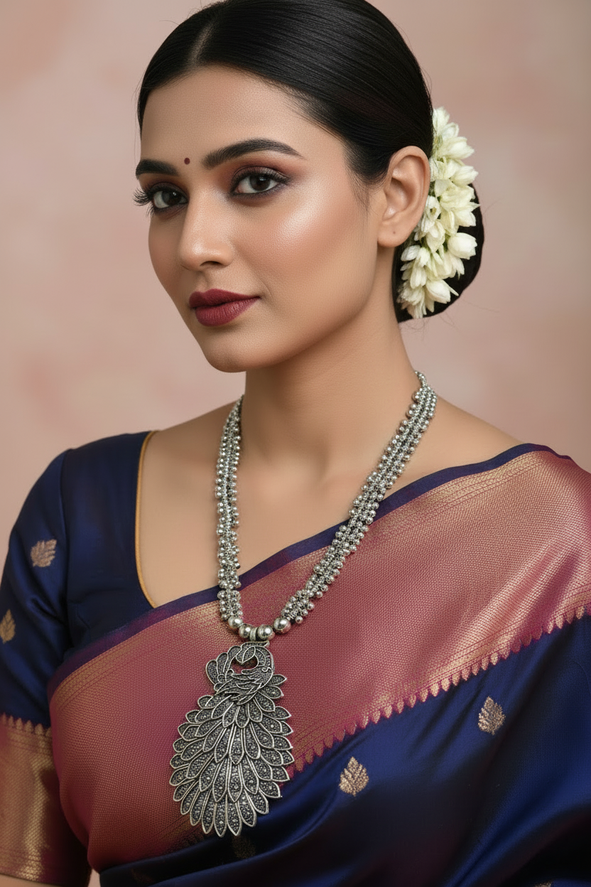 Petal Noir Splendour Oxidized Set with Matching Earrings
