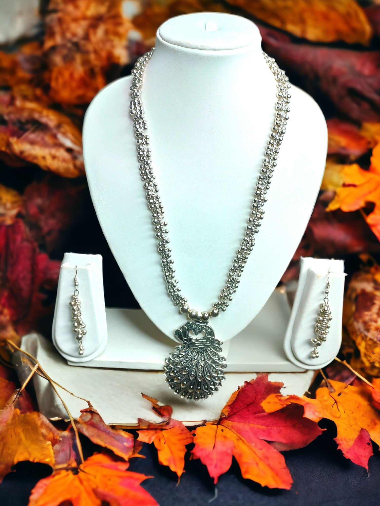 Petal Noir Splendour Oxidized Set with Matching Earrings