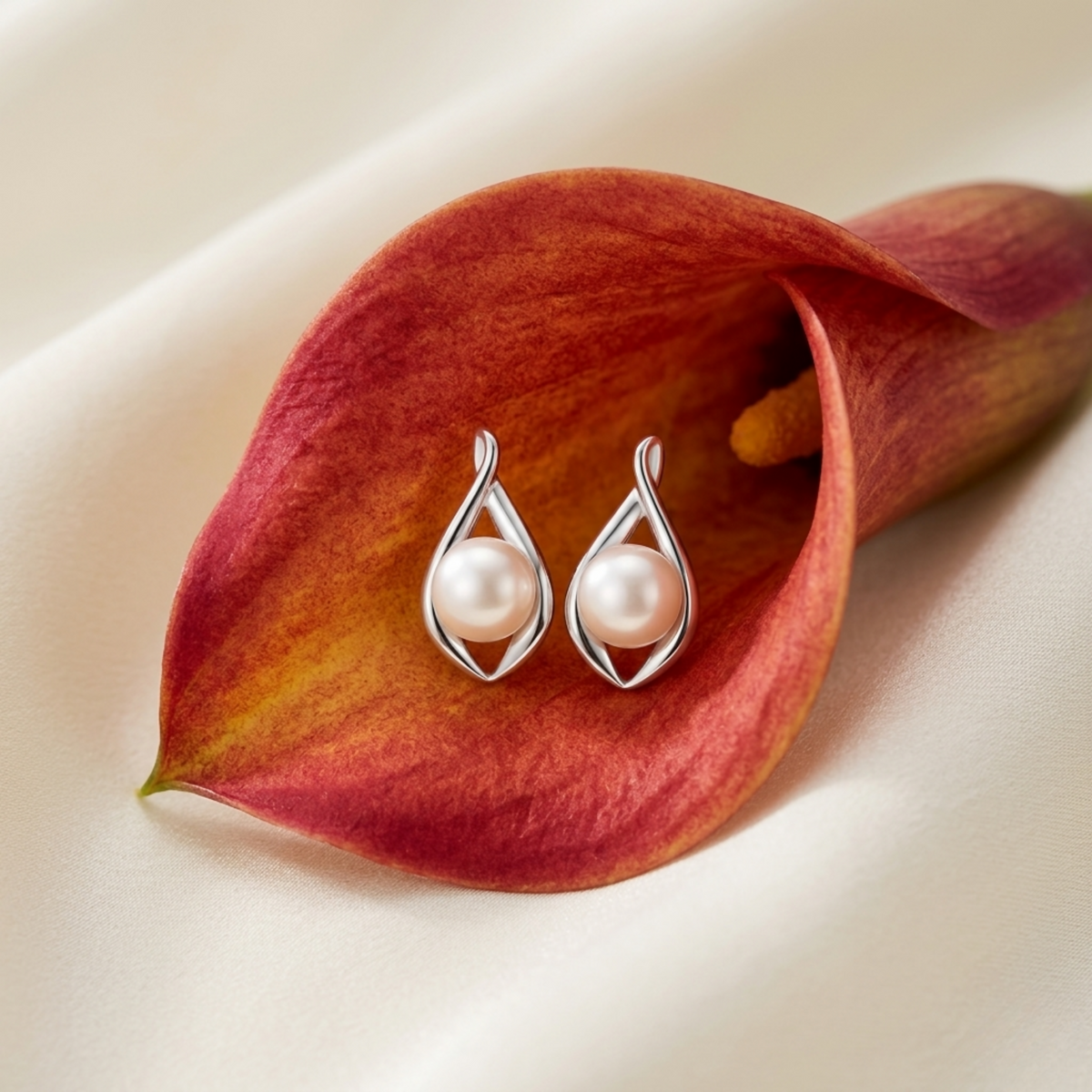Silver Embrace Pearl Studs