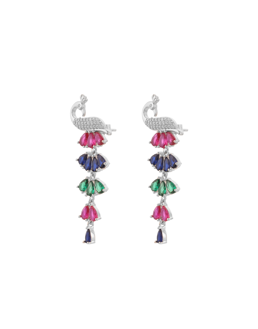 Peacock Rhodium Plated Cubic Zirconia 925 Sterling Silver Drop Earrings