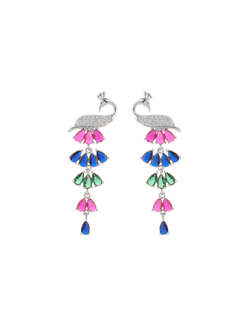 Peacock Rhodium Plated Cubic Zirconia 925 Sterling Silver Drop Earrings