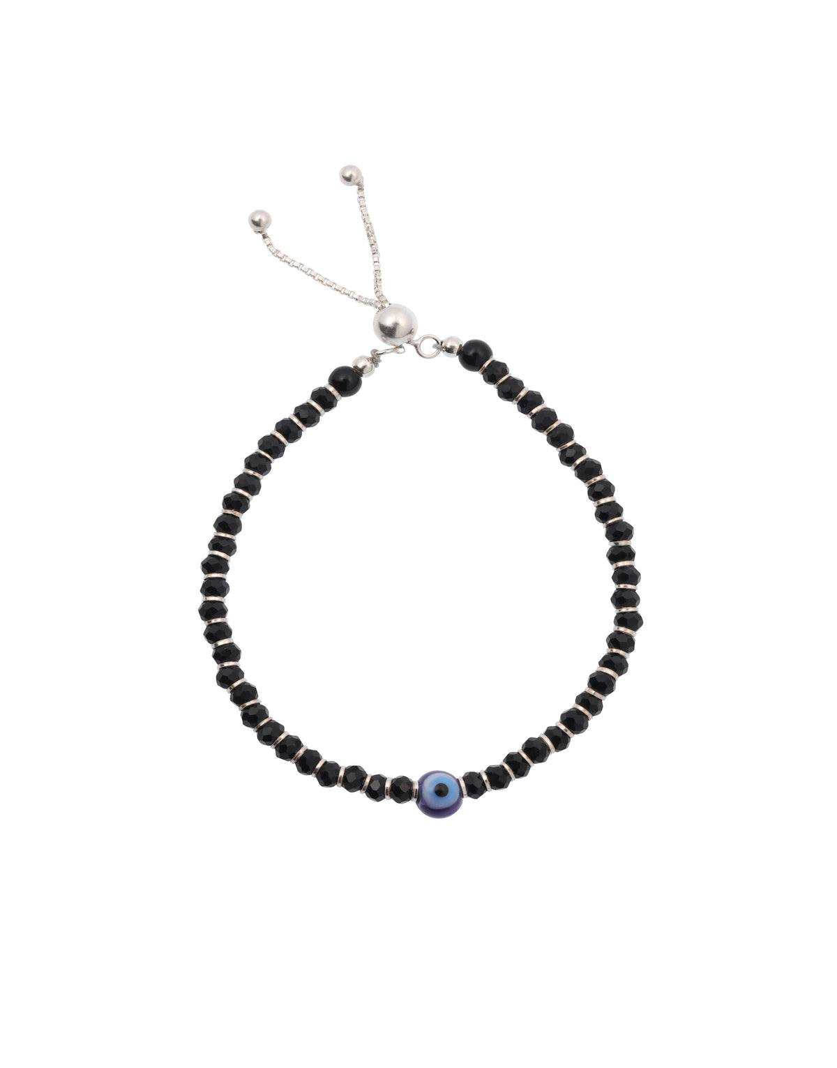 evil eye black beaded sterling silver bracelet for protection