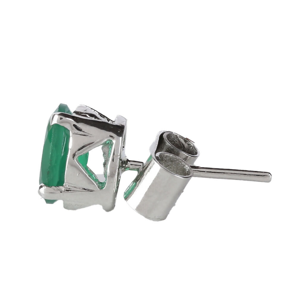 925 Sterling Silver Green Onyx Eartops for Women | Natural Green Gemstone Stud Earrings | Minimalist Daily Wear Jewelry