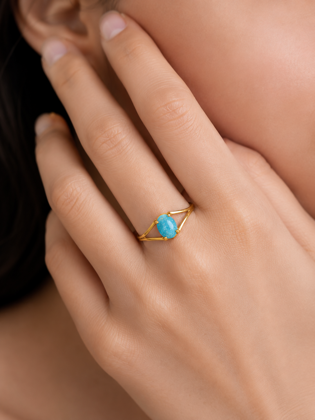 Azure Halo Natural Turquoise Gold Plated 925 Sterling Silver Ring
