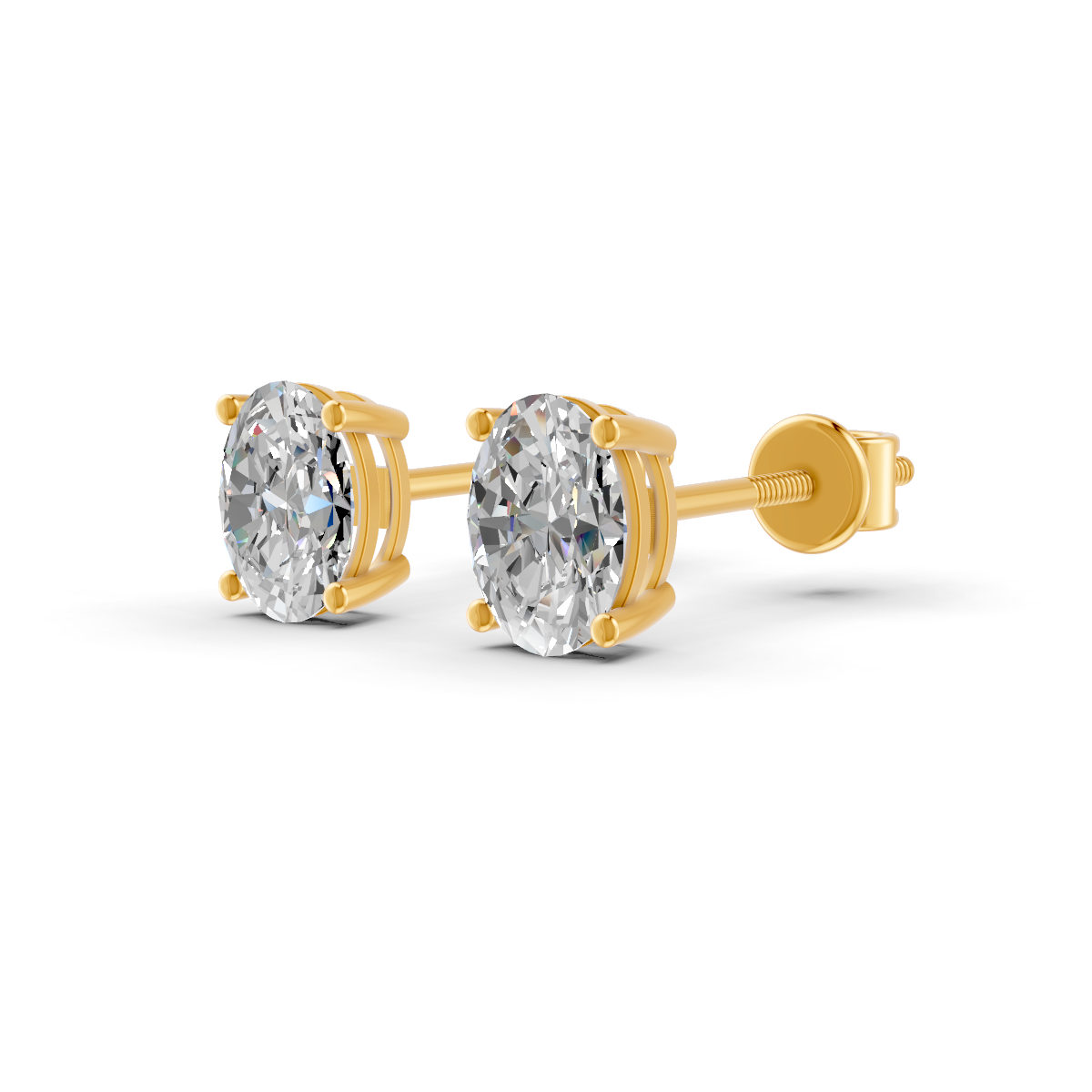Oval Cut Real Moissanite 4 Prong Solitaire Stud Earrings Screw Back 14K Gold Plated