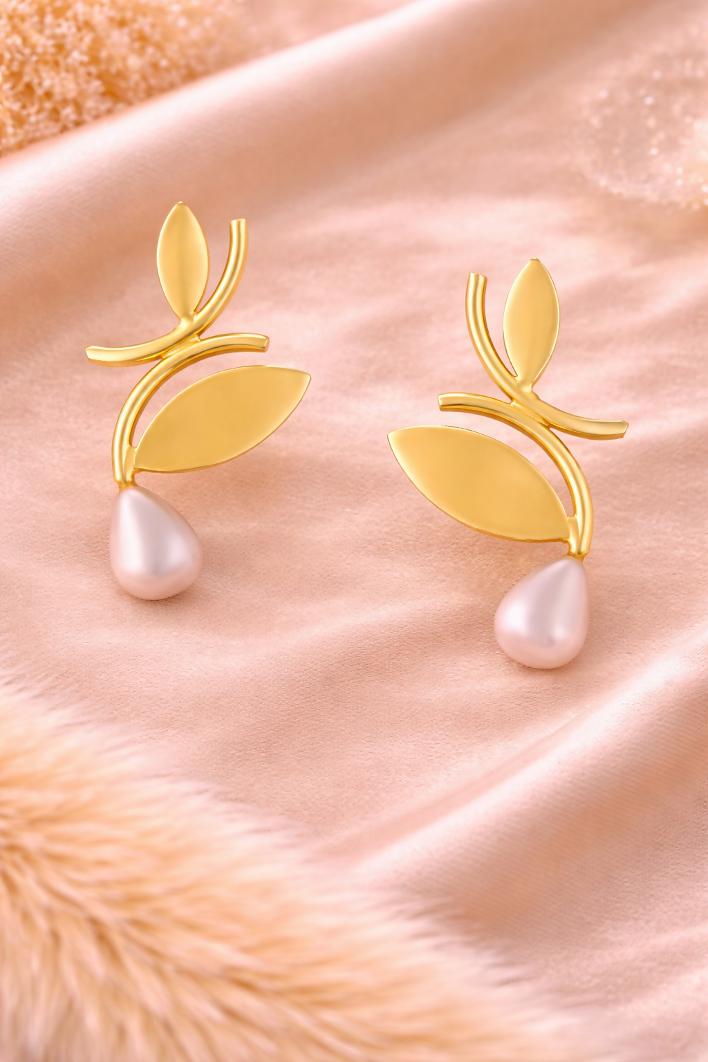 Bdiva 18K Gold Plated Leaf Pearl Drop Earrings with a Redefine Modern Elegance