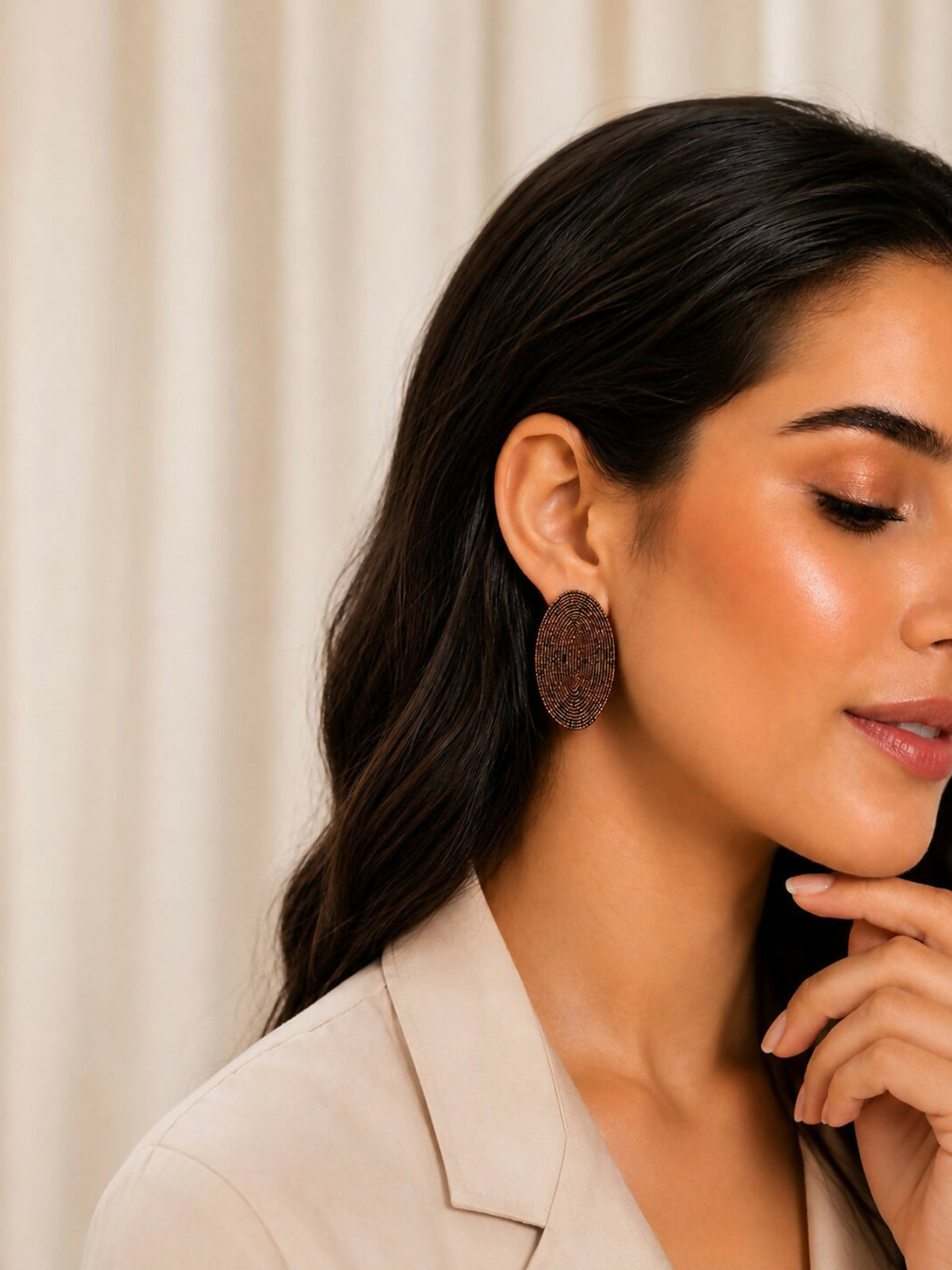 Oval Beaded Stud Earrings