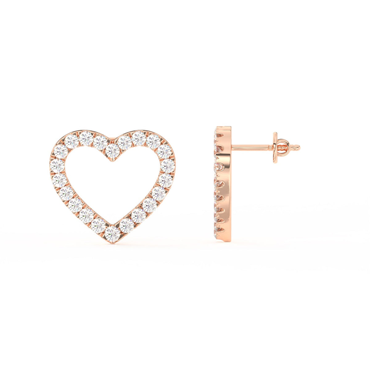 1 Ct Round Cut Moissanite Heart Stud Earrings in 14K Gold Plated