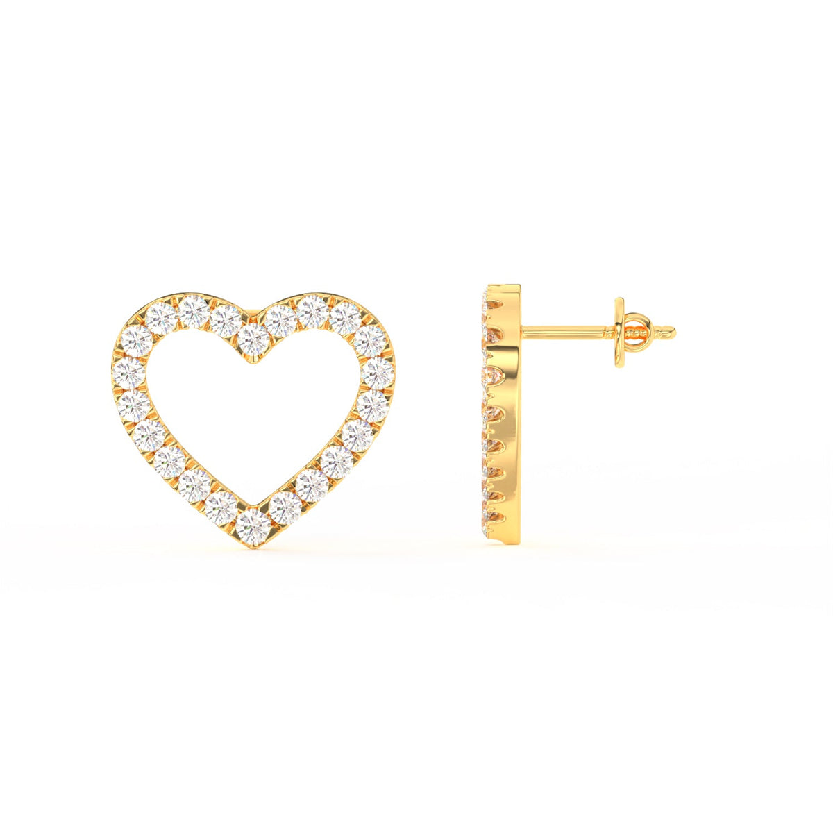 1 Ct Round Cut Moissanite Heart Stud Earrings in 14K Gold Plated