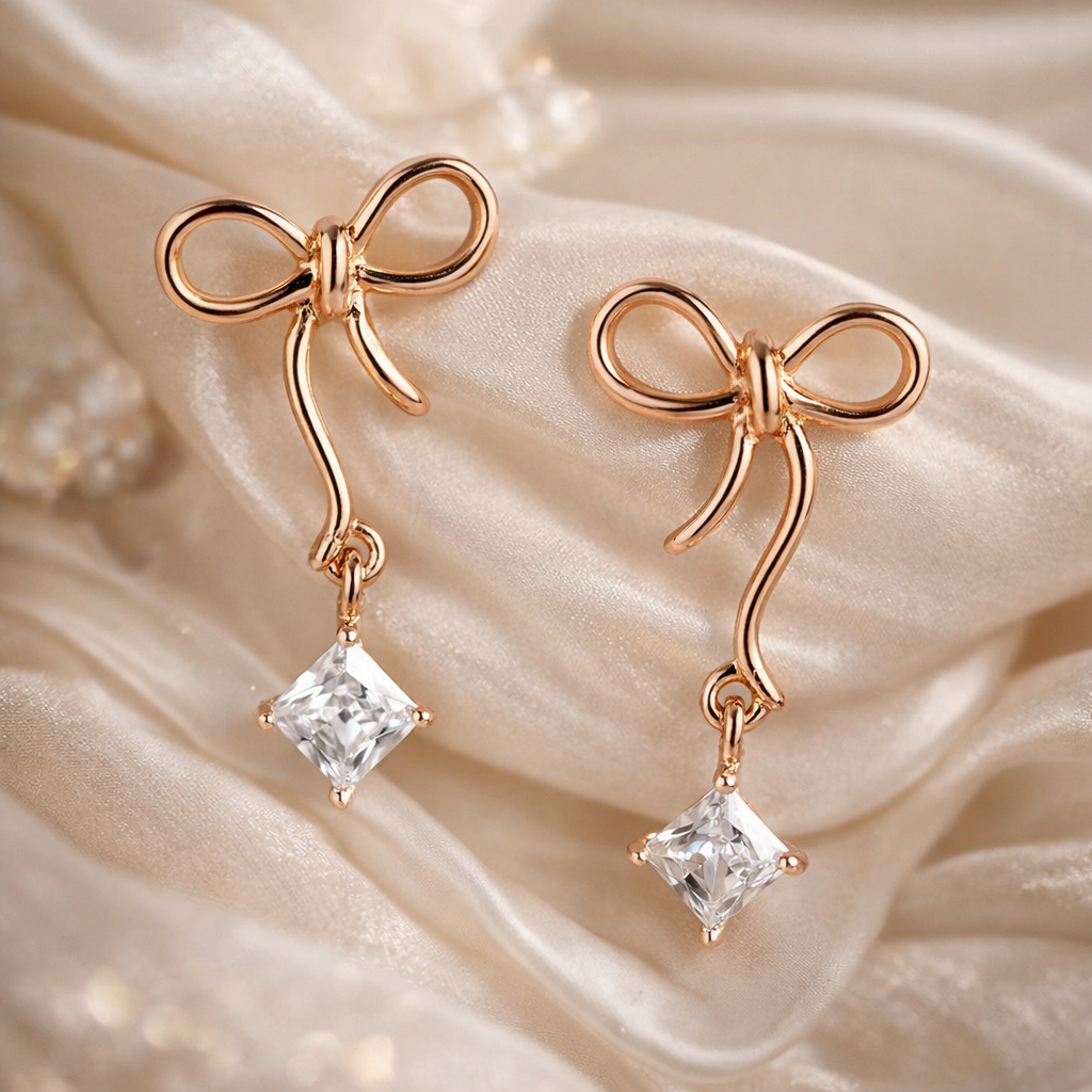 rose gold plated 925 sterling silver bow stud earrings