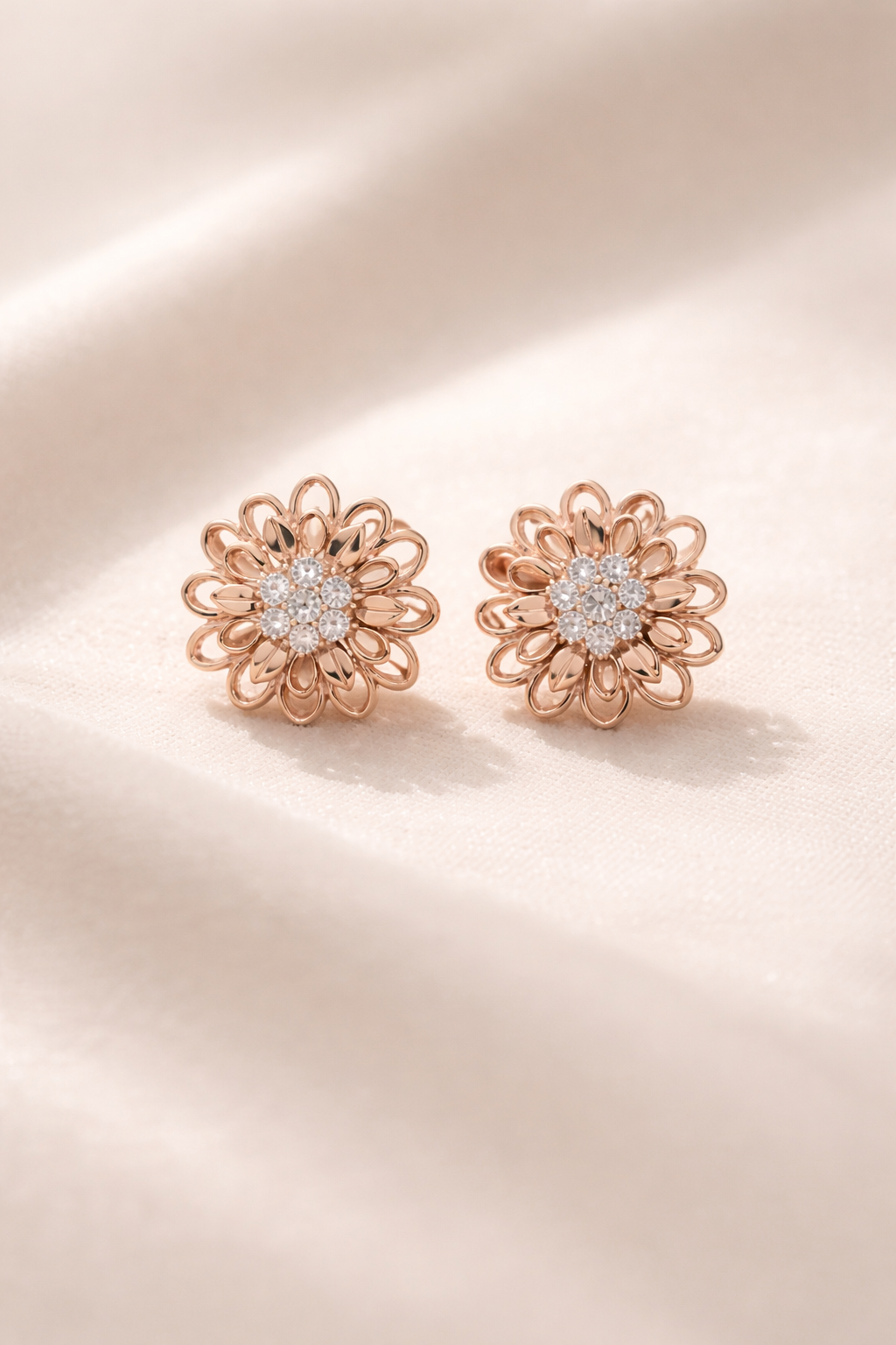 rose gold plated 925 sterling silver floral stud earrings