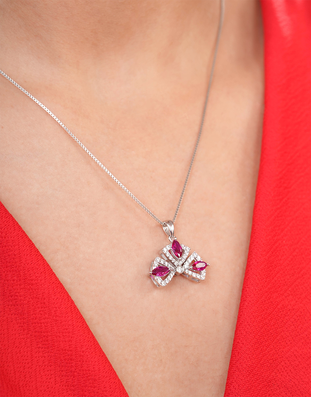 Royal Ruby Cross Pendant with Sparkling Accents