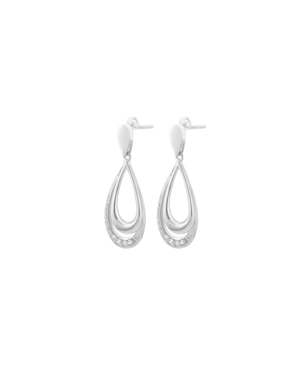Silver Cubic Zirconia Open Teardrop Earrings