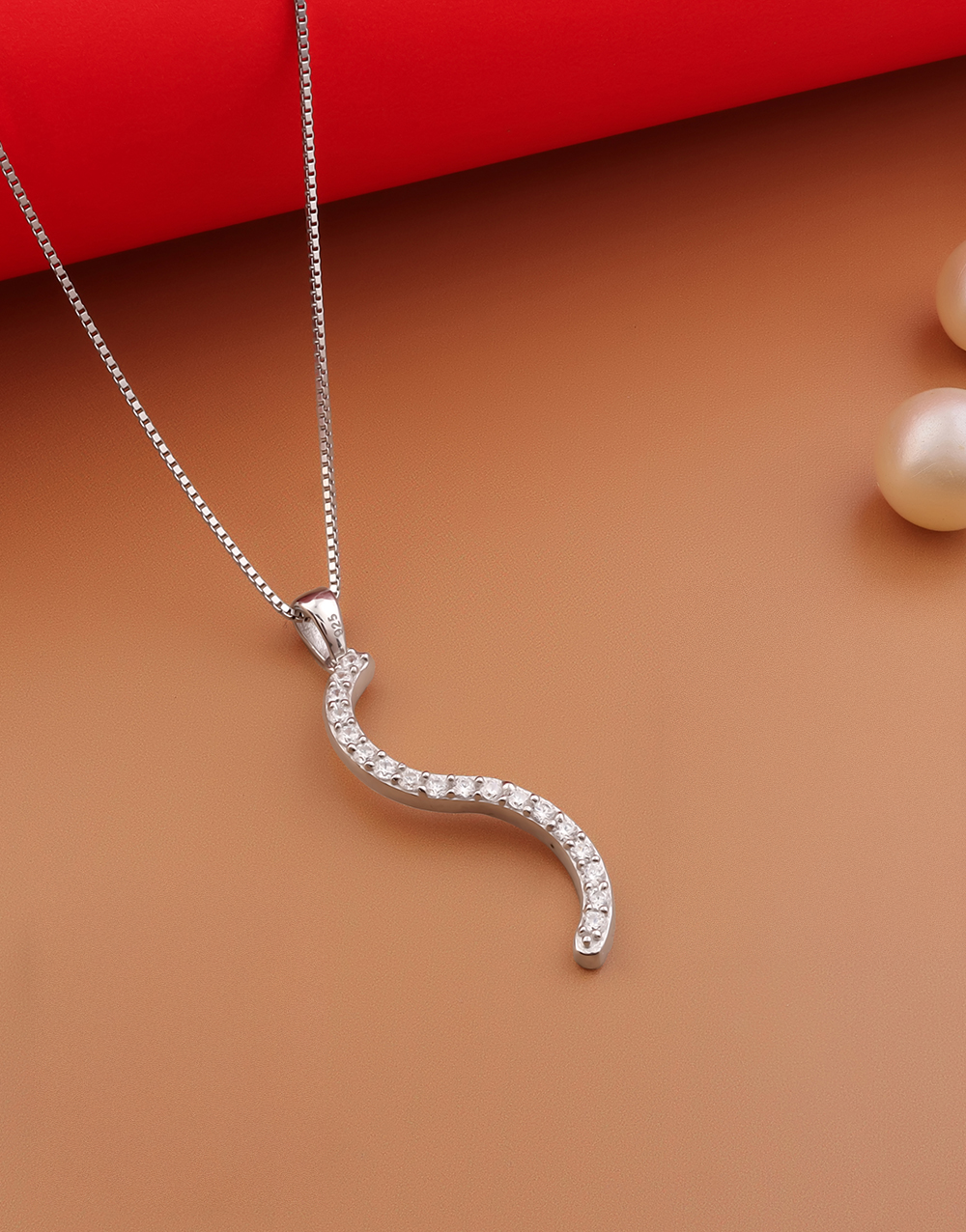 Silver Plated S Shape Pendant with CZ Stones