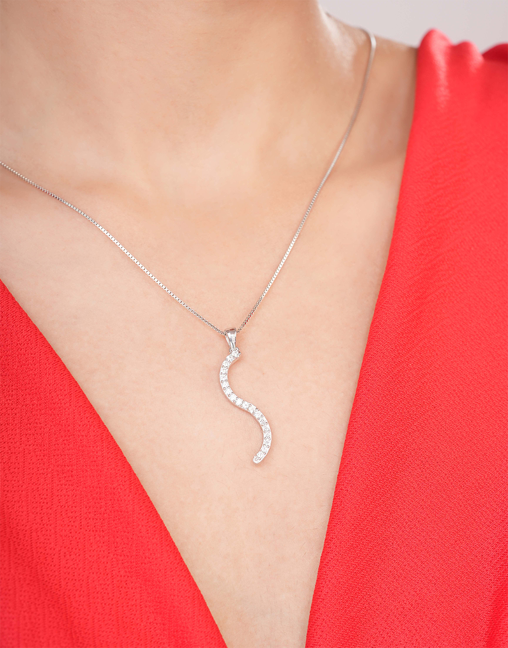 Silver Plated S Shape Pendant with CZ Stones