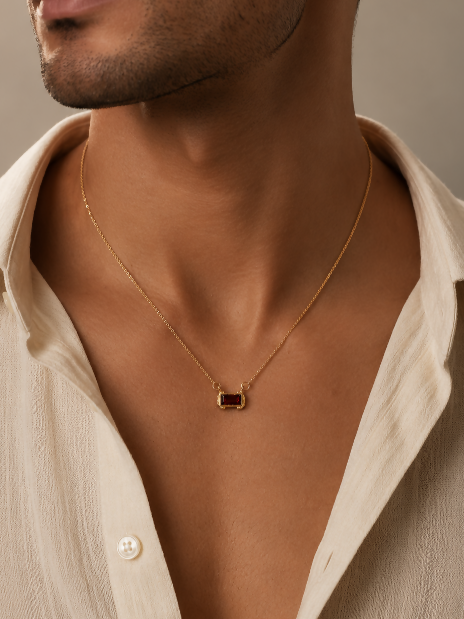 Crimson Frame Hydro Garnet Gold Plated 925 Sterling Silver Necklace