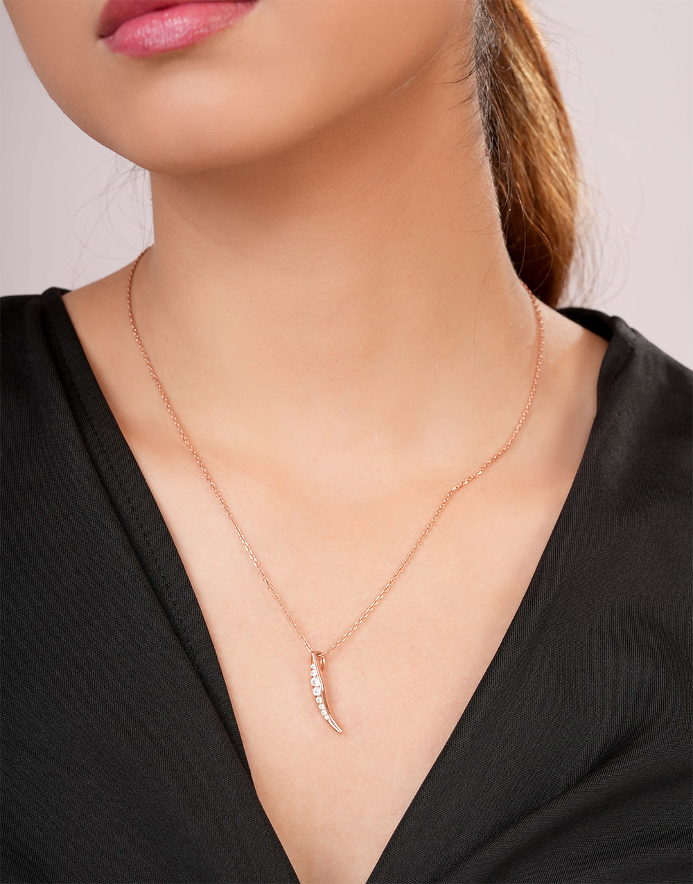 Sleek Slim Leaf Rose Gold Sterling Silver Necklace Charm