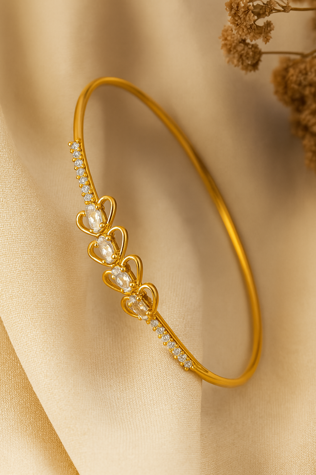 Anuradha Art Jewellery trendy golden finish with shimmering white stone stud Adjustable Kada bracelet for women and girls.