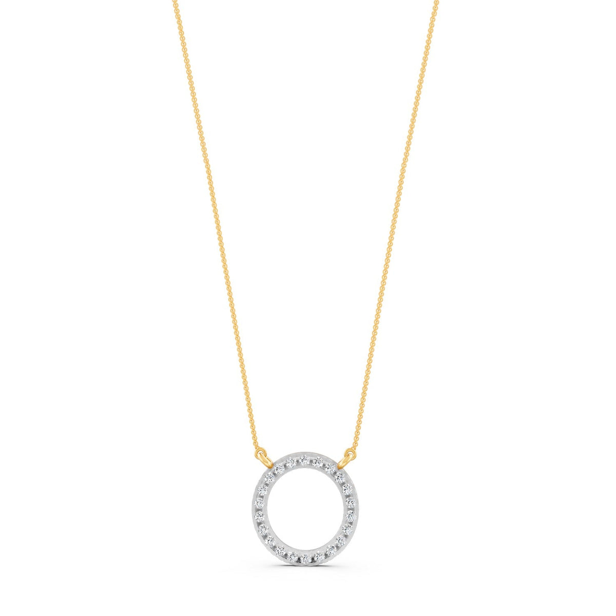 0.34Ct Round Cut Moissanite Circle Pendant Necklace 14K Yellow Gold Plated