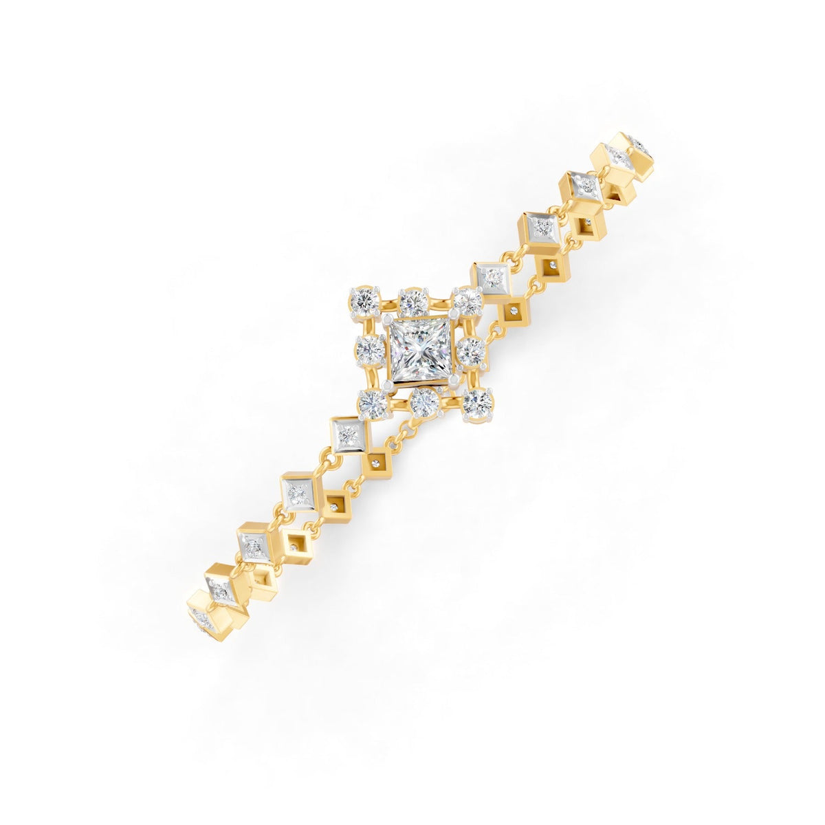 1.70 Ct Round Cut Moissanite Geometric Link Bracelet 14K Yellow Gold Plated