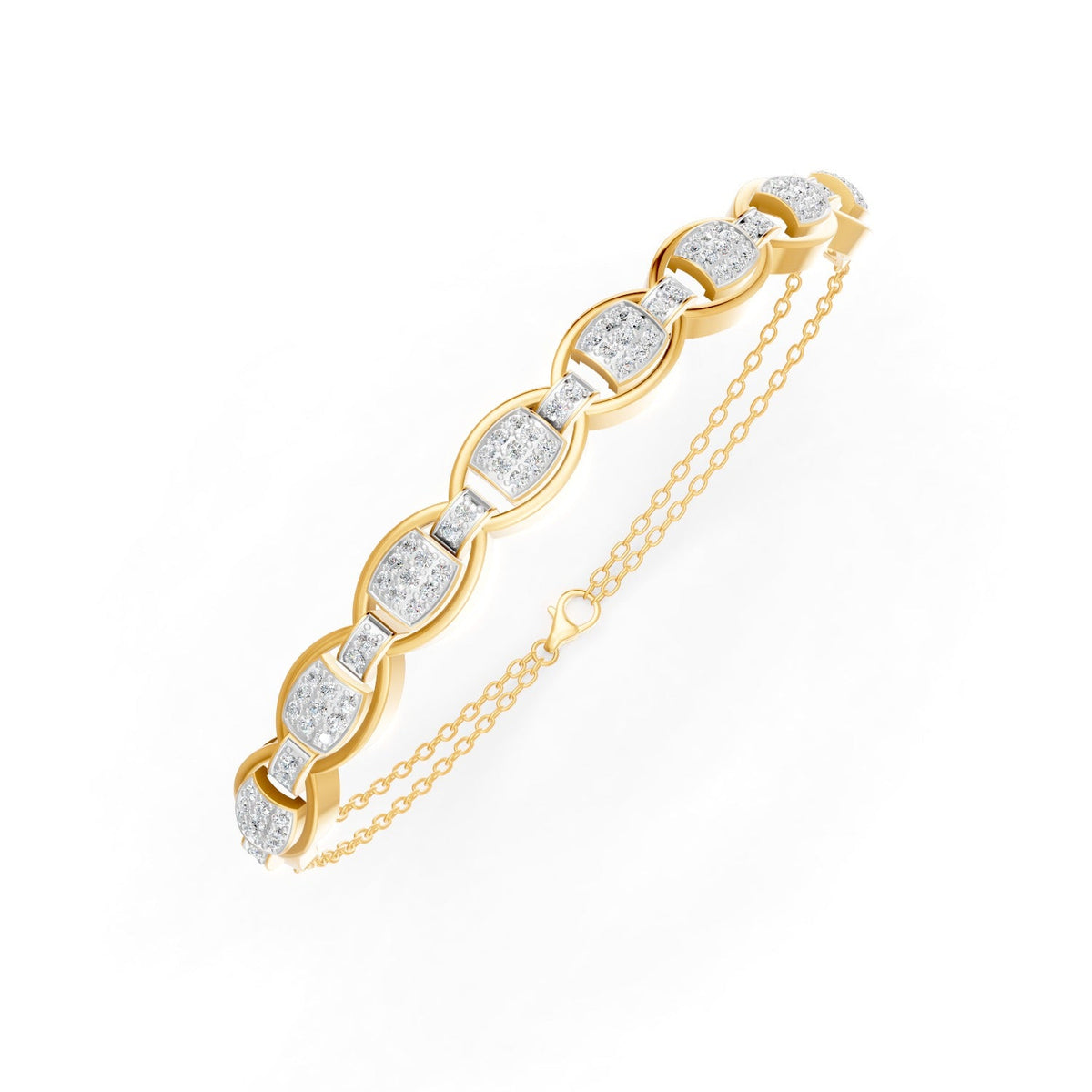 0.84 Ct Round Cut Moissanite Geometric Cluster Link Bracelet 14K Yellow Gold Plated