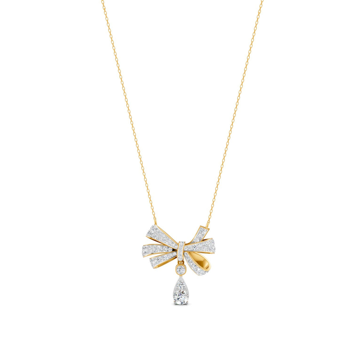 1.69 Ct Round Cut Moissanite Bow Pendant Necklace In 14K Yellow Gold Pllated