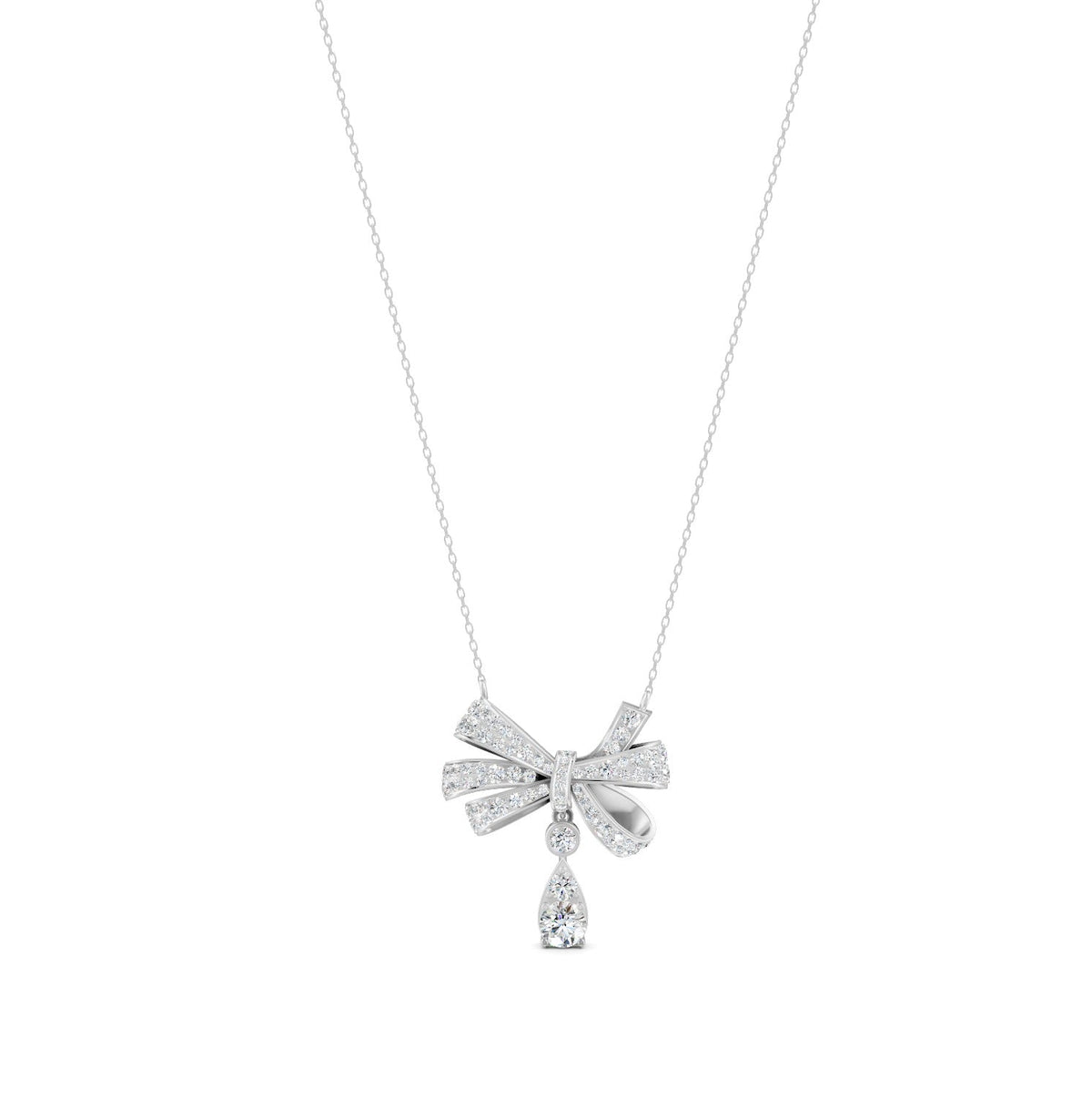 1.69 Ct Round Cut Moissanite Bow Pendant Necklace In 14K Yellow Gold Pllated