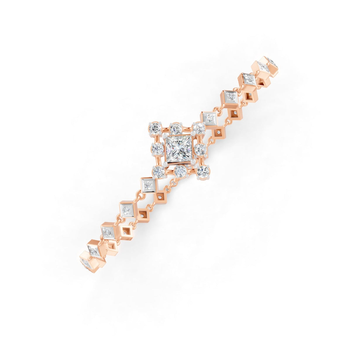 1.70 Ct Round Cut Moissanite Geometric Link Bracelet 14K Yellow Gold Plated