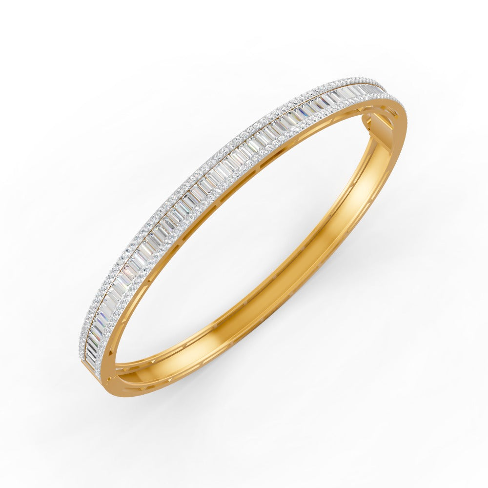 3.79 Ct Baguette & Round Natural Moissanite Women's Bangle Bracelet 14K Gold Plated