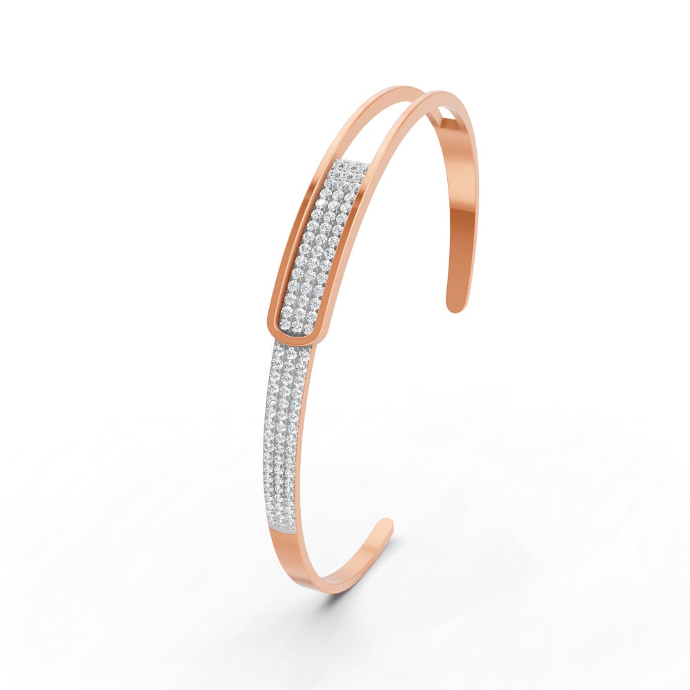 0.85 Ct Round Cut Natural Moissanite Women Cuff Bangle Bracelets 14K Gold Plated