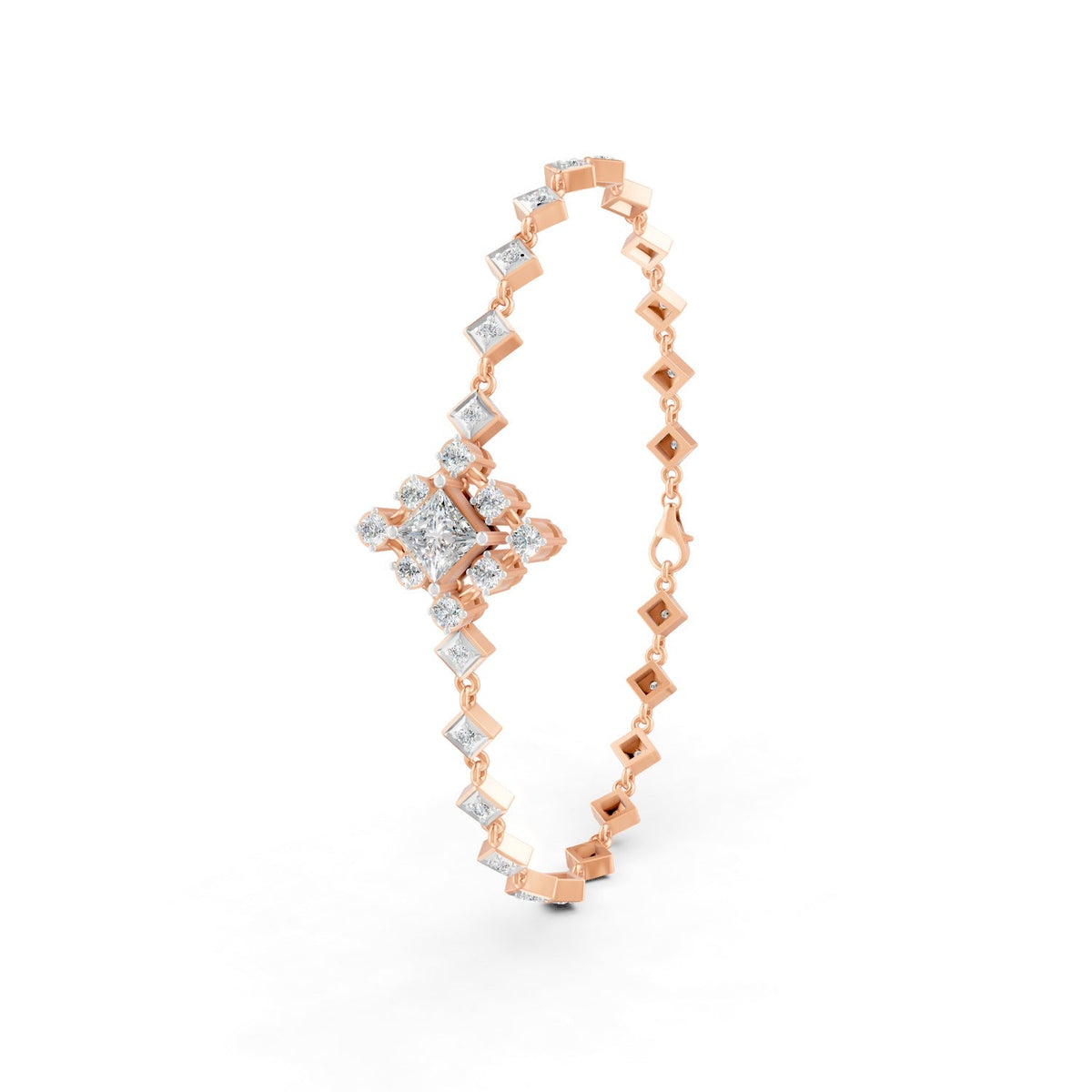 1.70 Ct Round Cut Moissanite Geometric Link Bracelet 14K Yellow Gold Plated