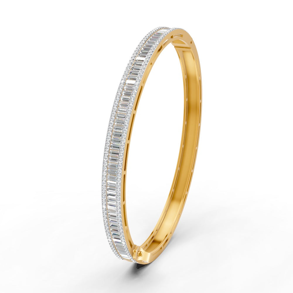 3.79 Ct Baguette & Round Natural Moissanite Women's Bangle Bracelet 14K Gold Plated