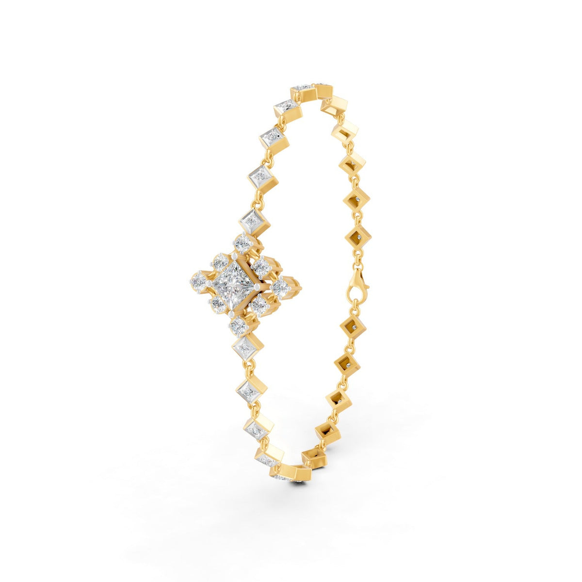 1.70 Ct Round Cut Moissanite Geometric Link Bracelet 14K Yellow Gold Plated