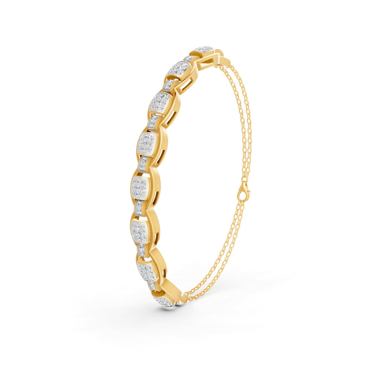 0.84 Ct Round Cut Moissanite Geometric Cluster Link Bracelet 14K Yellow Gold Plated