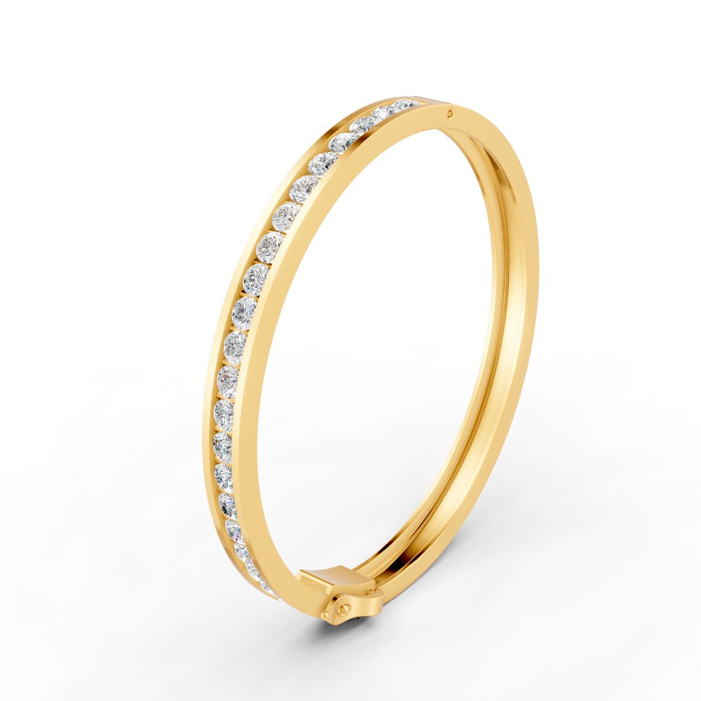 5.50 Ct Round Cut Natural Moissanite Channel Set Bangle Bracelet 14K Gold Plated