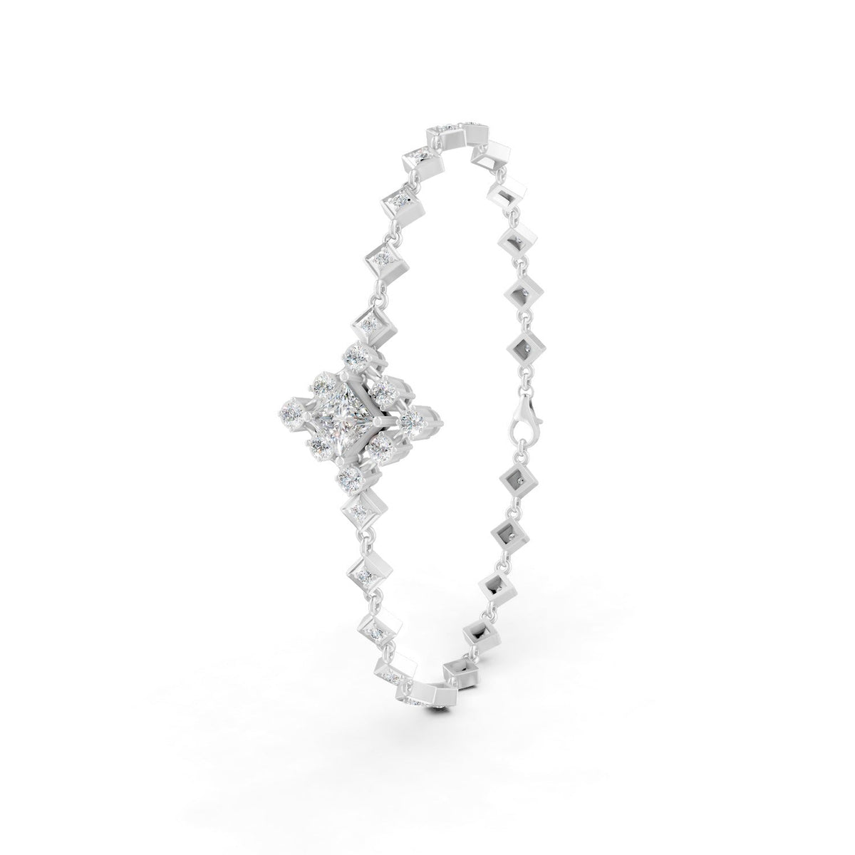 1.70 Ct Round Cut Moissanite Geometric Link Bracelet 14K Yellow Gold Plated